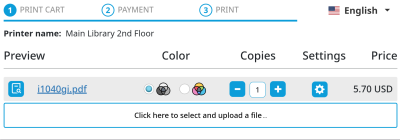 Selection screen with color and copy options